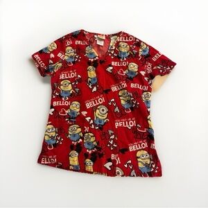 Minions “You Had Me At Bello!” Cartoon Scrub Top - Women’s Fit